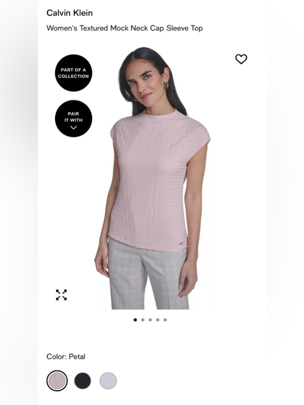 NWT! Calvin Klein Women’s Textured Cap-Sleeve Top in Petal XL